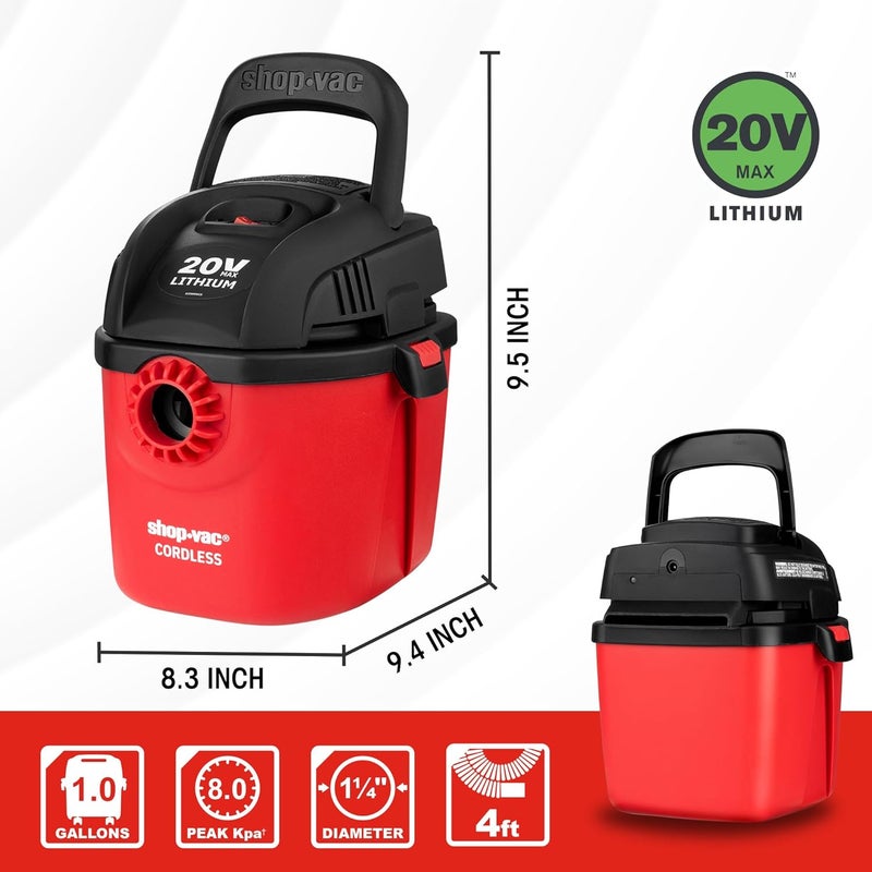 SHOPVAC مكنسة كهربائية لاسلكية رطبة وجافة، 8.0 كيلو باسكال مكنسة كهربائية لاسلكية مع مقبض قابل للطي وحامل جداري وملحقات متعددة الوظائف، مكنسة محمولة مدمجة للمنزل، السيارة، وموقع العمل - Image 2